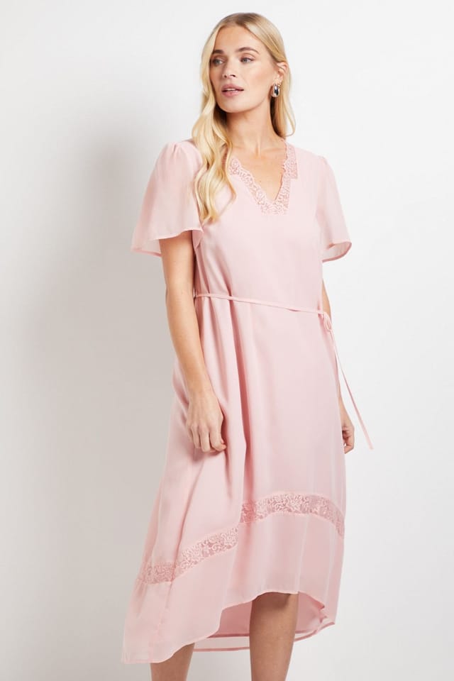 Wallis Wallis Women's Petite Chiffon Lace Insert Midi Dress in Blush - 2