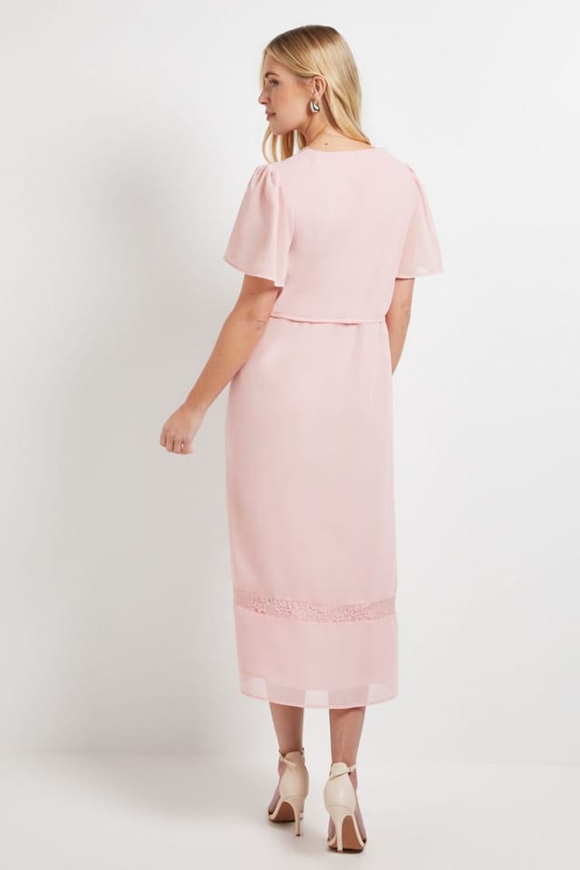 Wallis Wallis Women's Petite Chiffon Lace Insert Midi Dress in Blush - 3