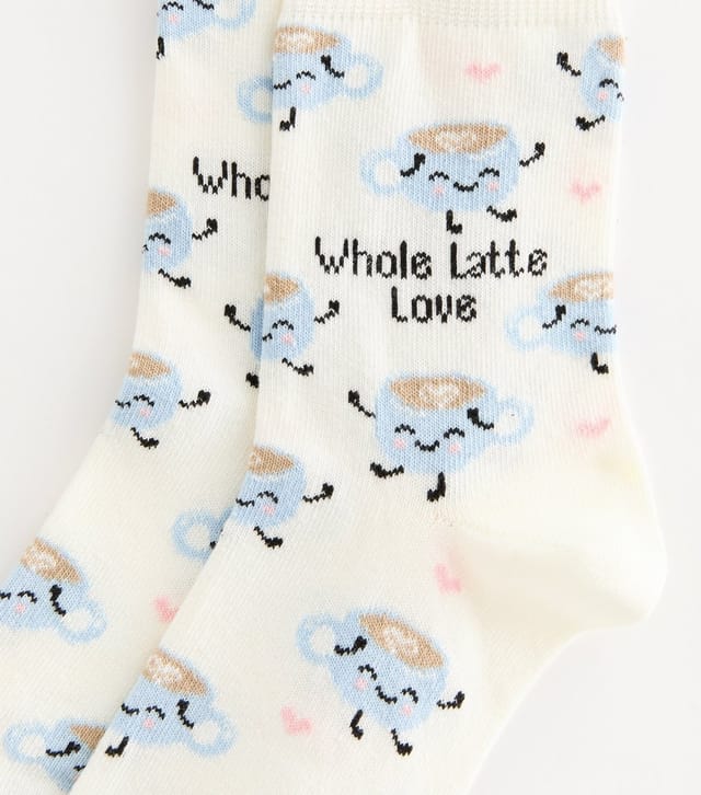 New Look Cream Cotton Rich Whole Latte Love Ankle Socks New Look - 2