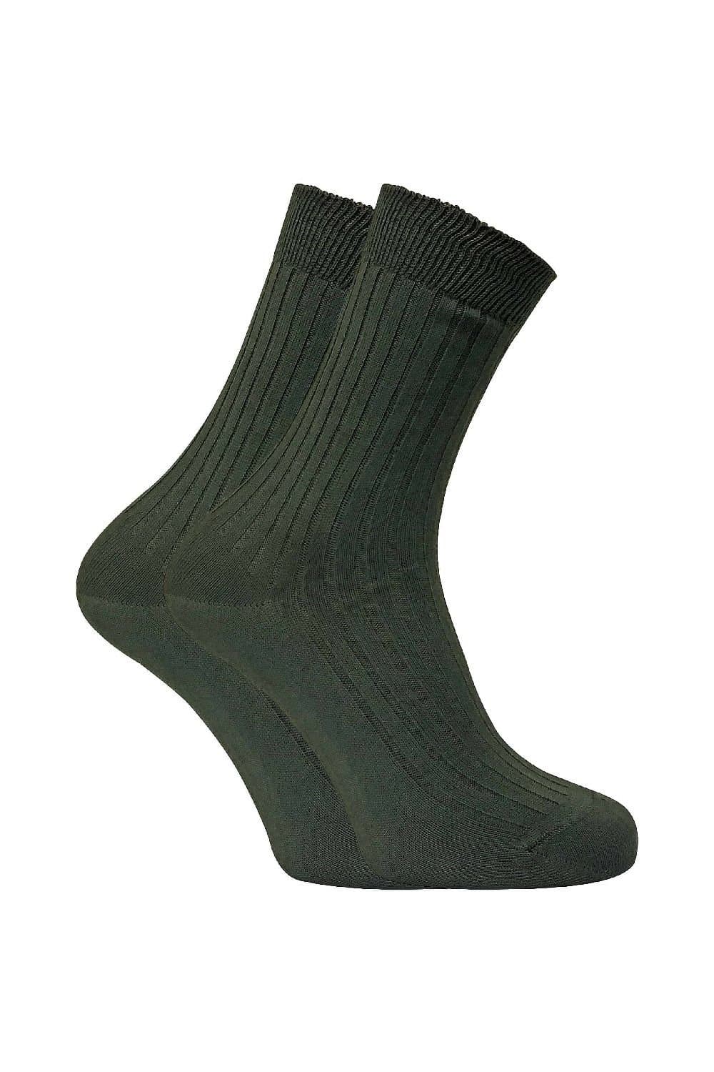 Dr Hunter Dr Hunter Men's 2 Pack 100% Cotton Hiking Boot Socks in Green