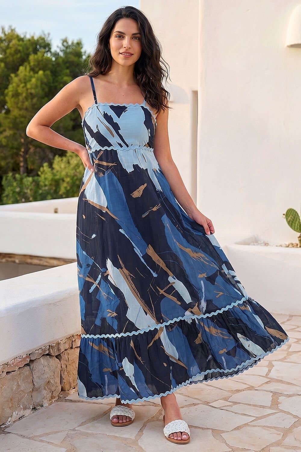Dusk Dusk Women's Abstract Ric Rac Maxi Dress in Blue