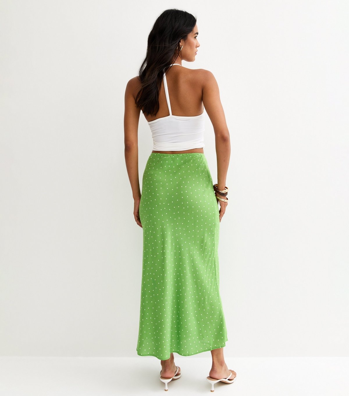 New Look Women's Green Spotty Bias Cut Midi Skirt New Look - 4
