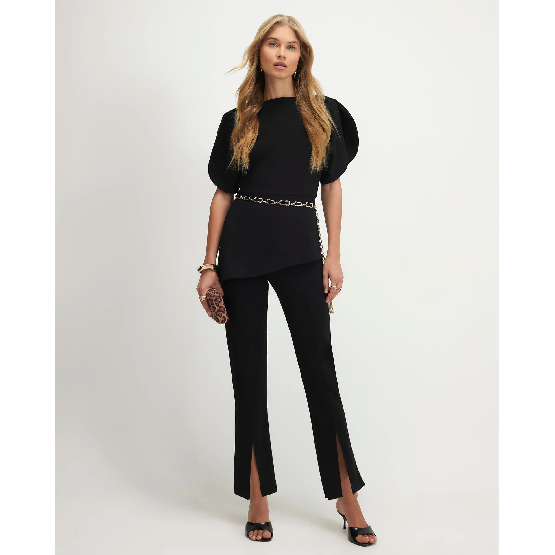 River Island River Island Womens Black Cocoon Sleeve Split Hem Jumpsuit