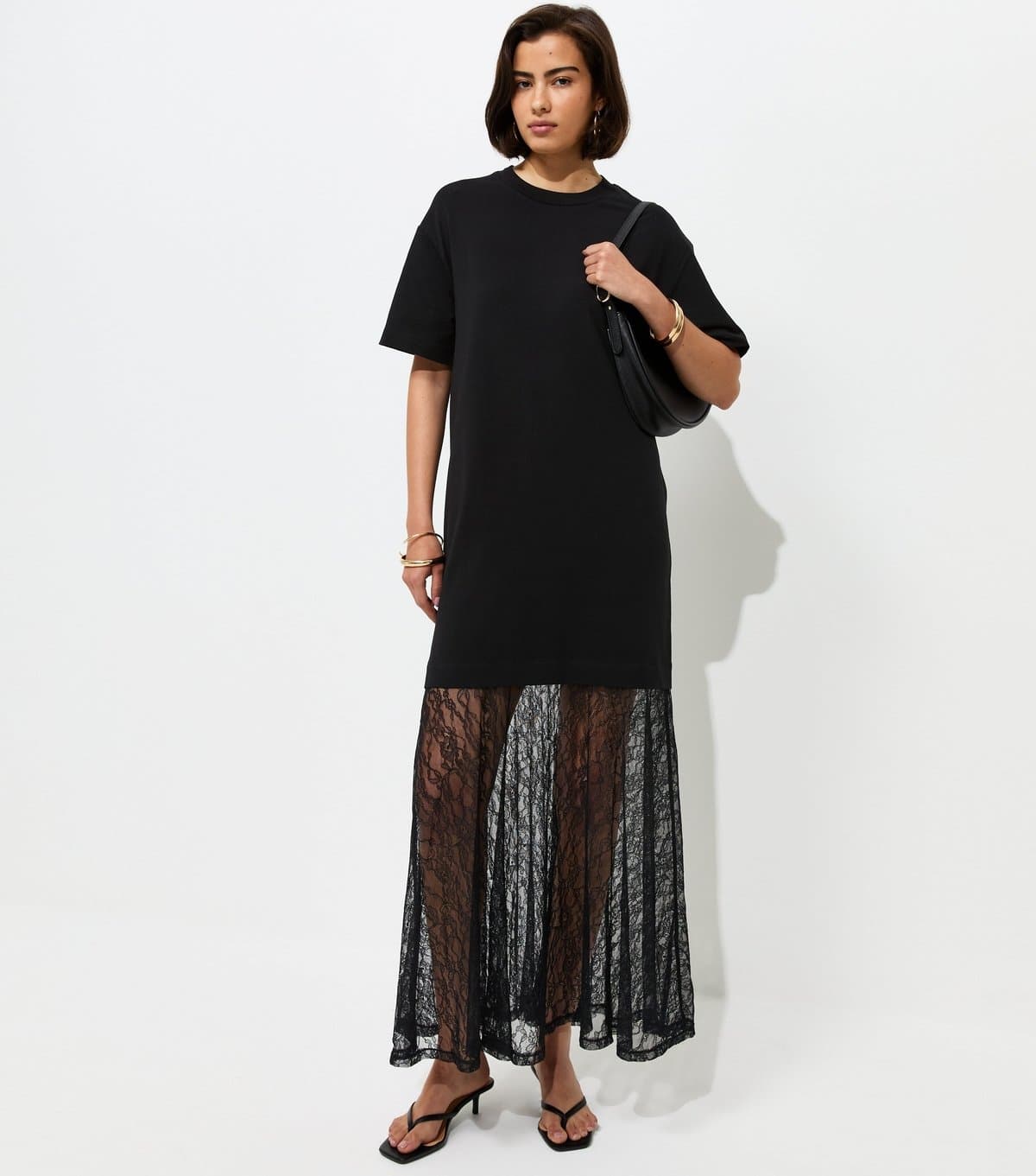 New Look Women's Black Lace Hem T-Shirt Midi Dress New Look