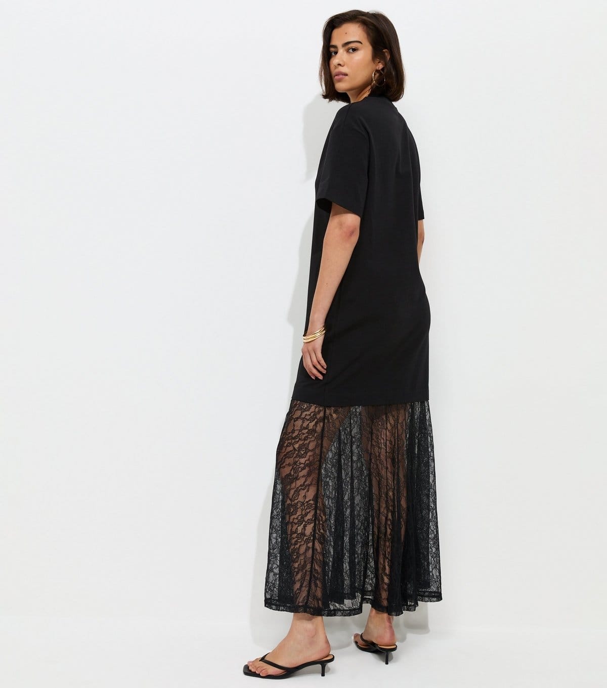 New Look Women's Black Lace Hem T-Shirt Midi Dress New Look - 4