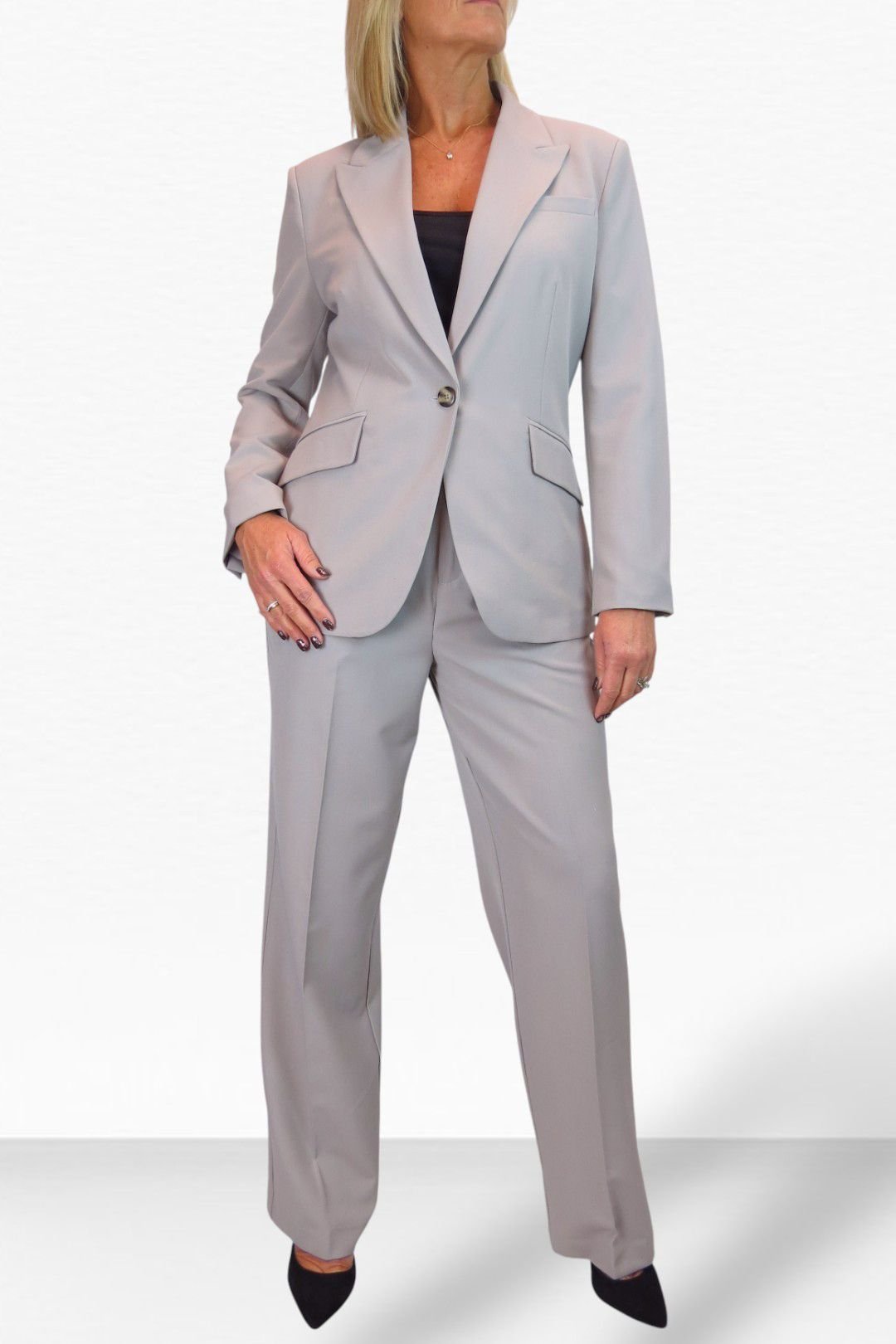 Paulo Due Paulo Due Women's 2 Piece Tailored Trouser Suit in Light Grey - 1