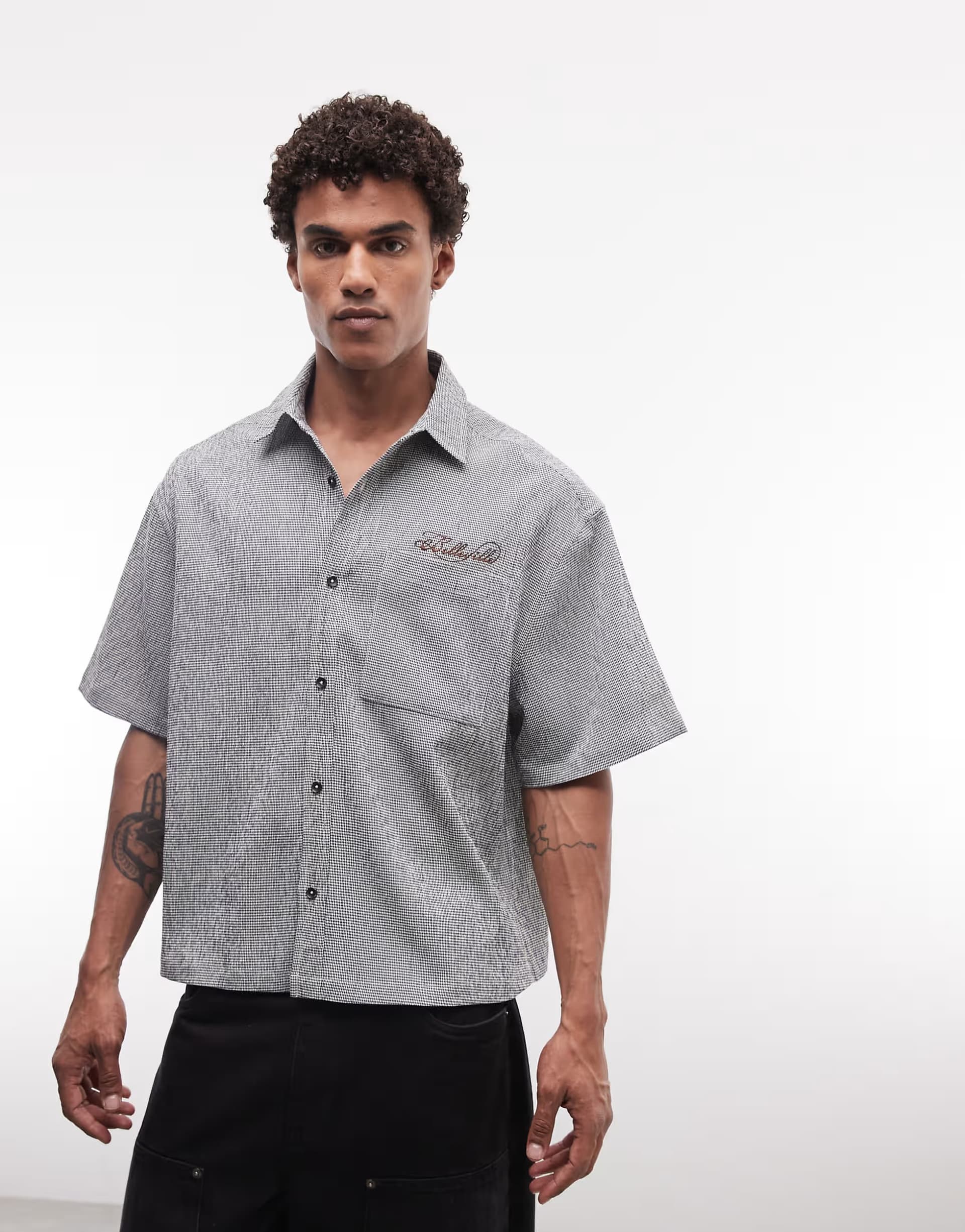ASOS ASOS DESIGN boxy oversized micro check shirt in black