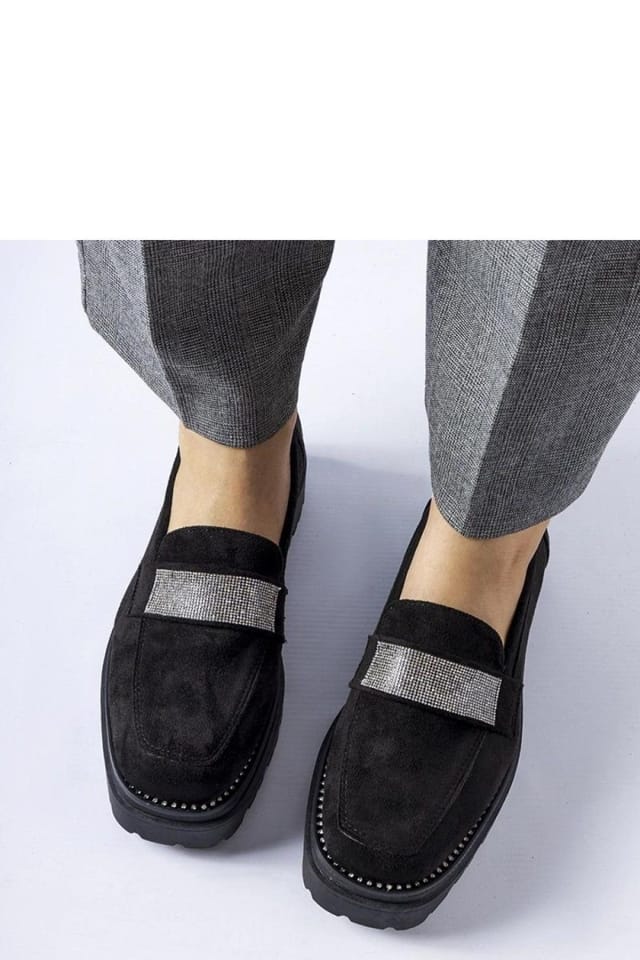 Love Lace Love Lace Women's Moccasin Flat Shoes with Zircon Detail & Rubber Sole Comfort in Black - 2