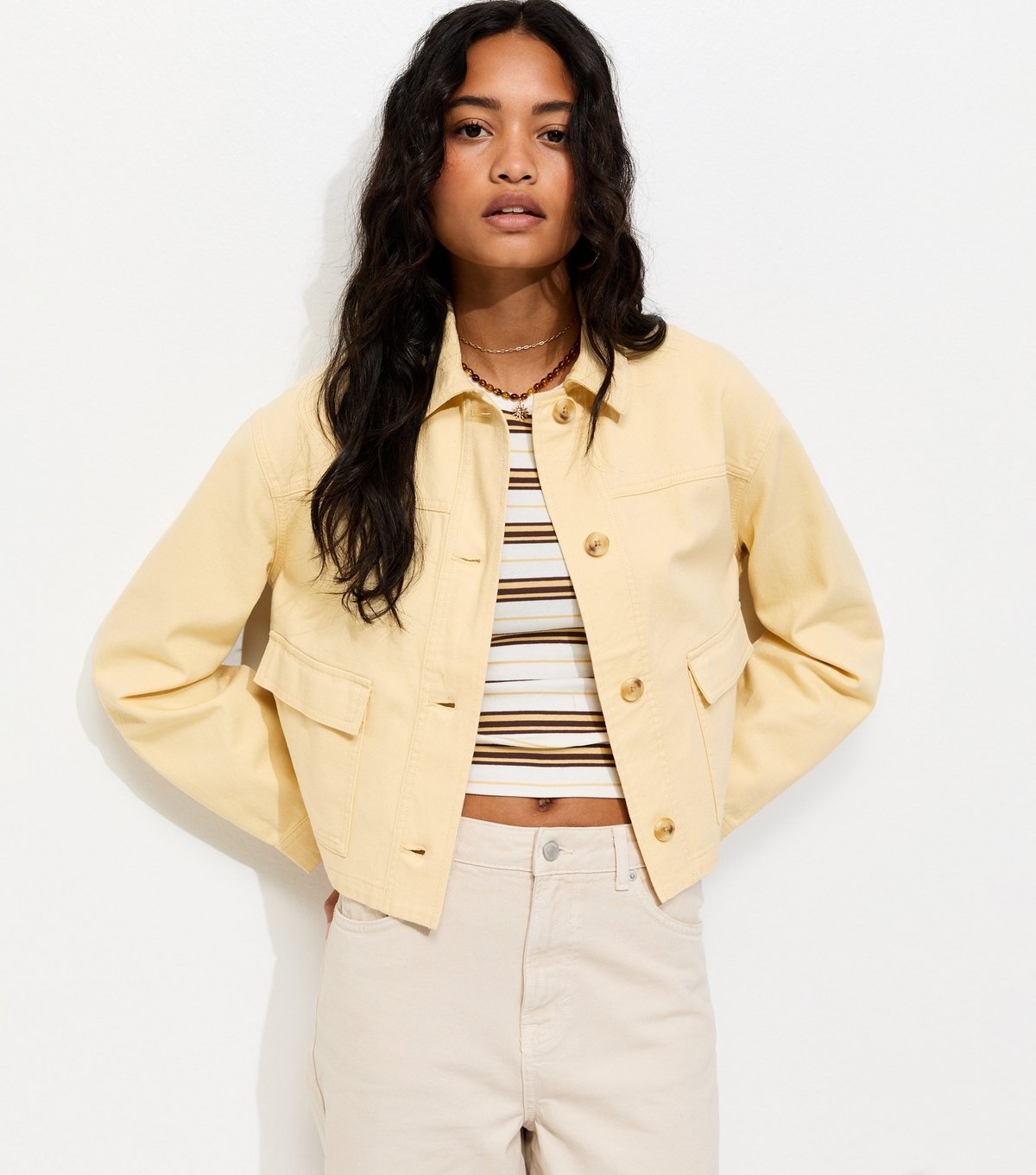 New Look Women's Light Yellow Flap Pocket Cotton Shacket New Look - 2