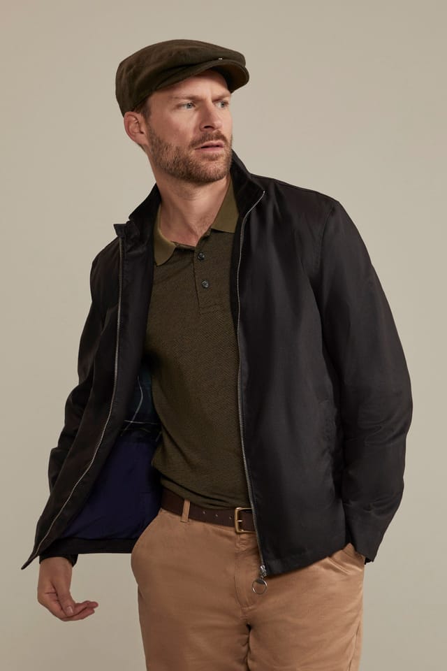 Hinter & Hobart Hinter & Hobart Men's 'Porthleven' Funnel Neck Casual Full Zip Waxed Harrington Jacket in Black - 2