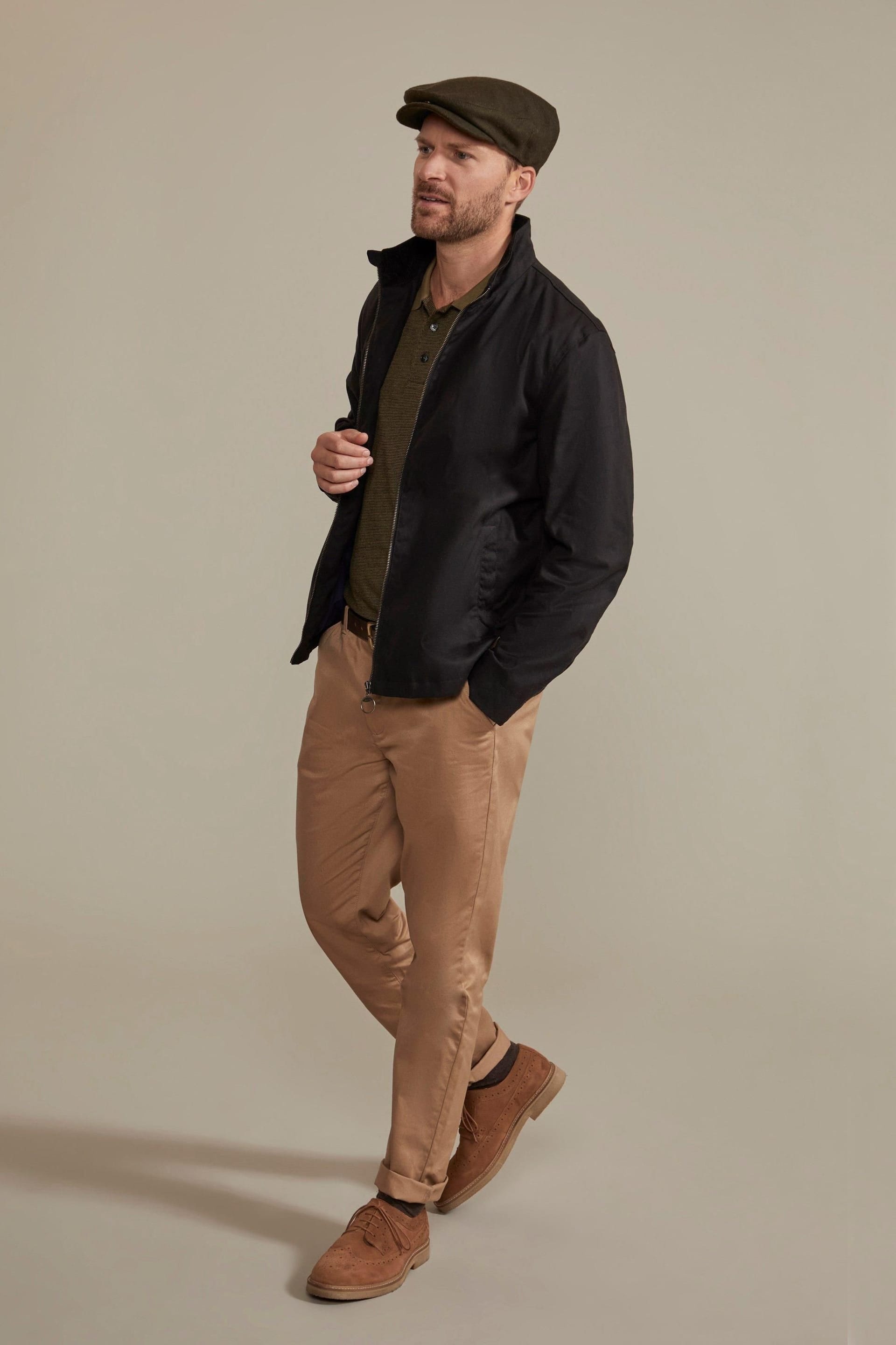 Hinter & Hobart Hinter & Hobart Men's 'Porthleven' Funnel Neck Casual Full Zip Waxed Harrington Jacket in Black - 4