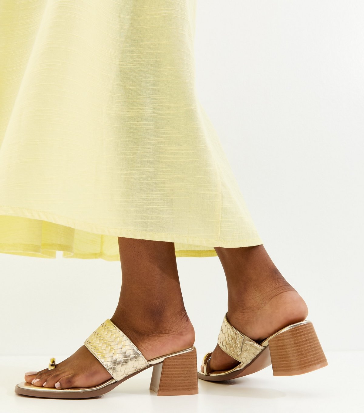 New Look Women's Gold Faux Leather Braided Strap Heeled Sandals Vegan New Look - 2