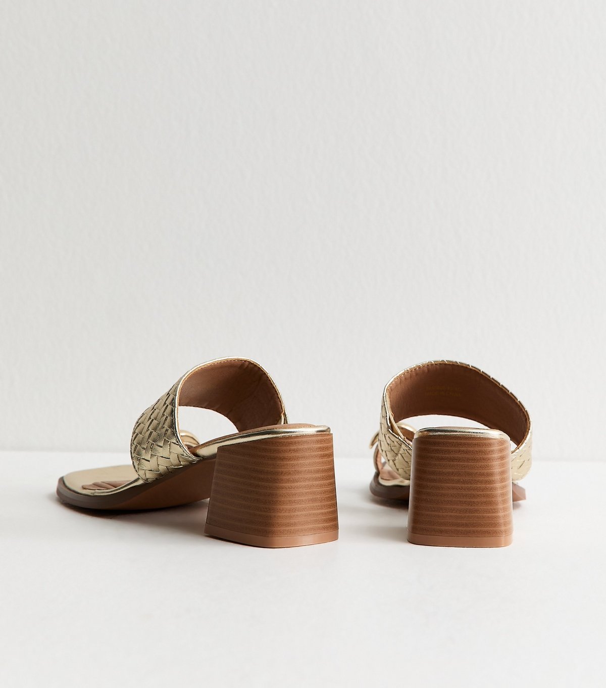 New Look Women's Gold Faux Leather Braided Strap Heeled Sandals Vegan New Look - 4