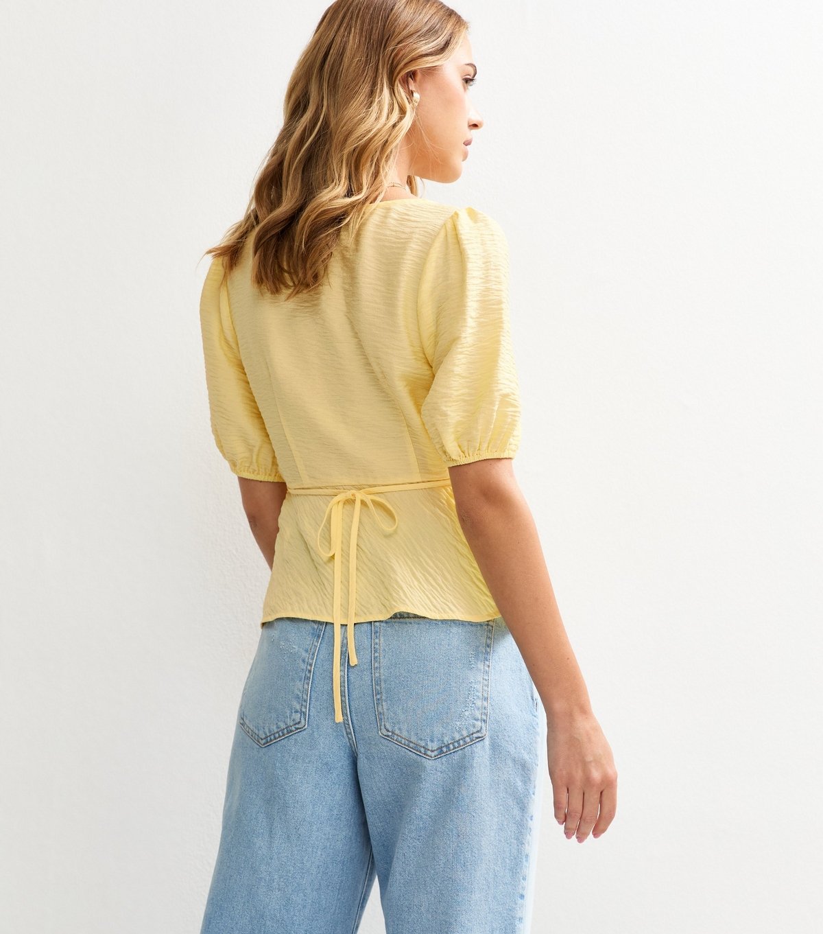 New Look Women's Yellow Textured Button Up Peplum Top New Look - 4