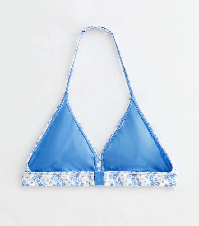 New Look Girls' Light Blue Floral Ribbed Triangle Bikini Top and Bottoms Set New Look - 3