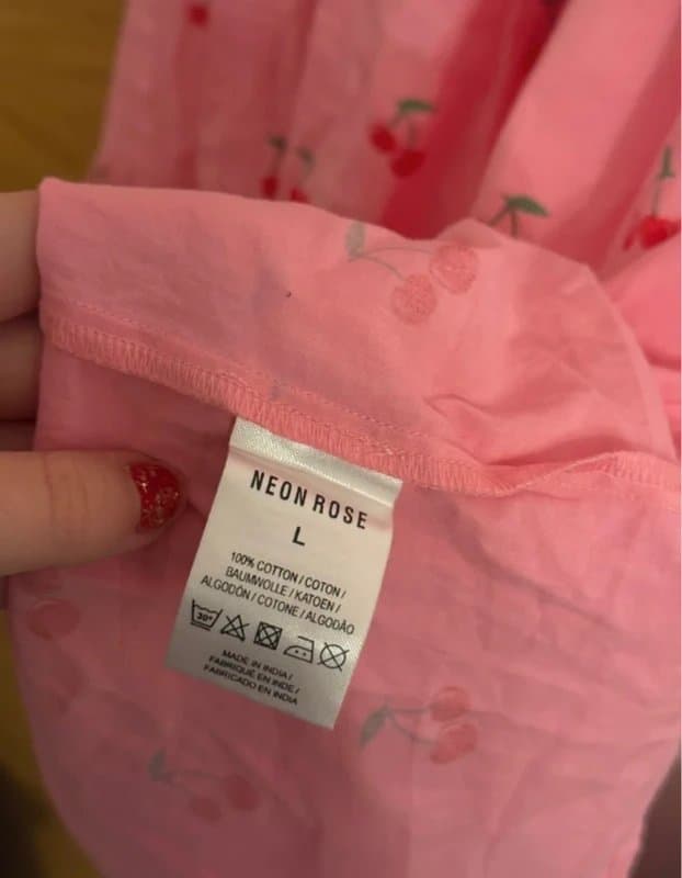 Neon Rose Neon Rose Pink Red Cherry Motif Print Puff Sleeve Shirred Tiered Smock Crossover Back Midi Dress