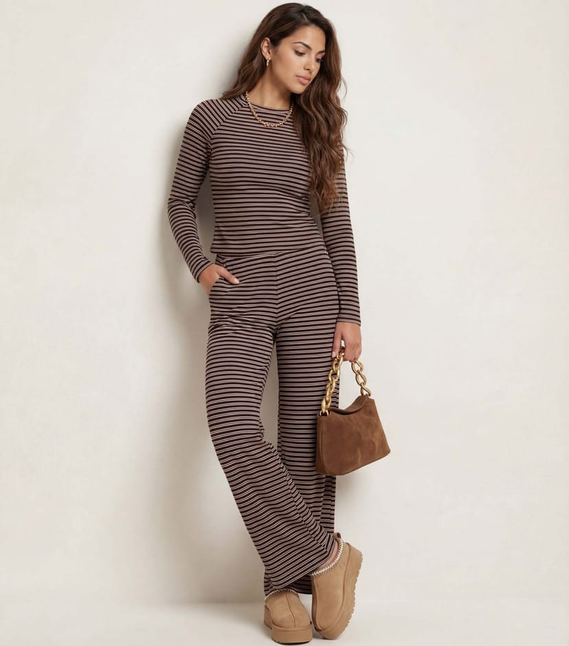 Urban Bliss Women's Brown Striped Jersey Wide Leg Trousers Urban Bliss New Look - 1