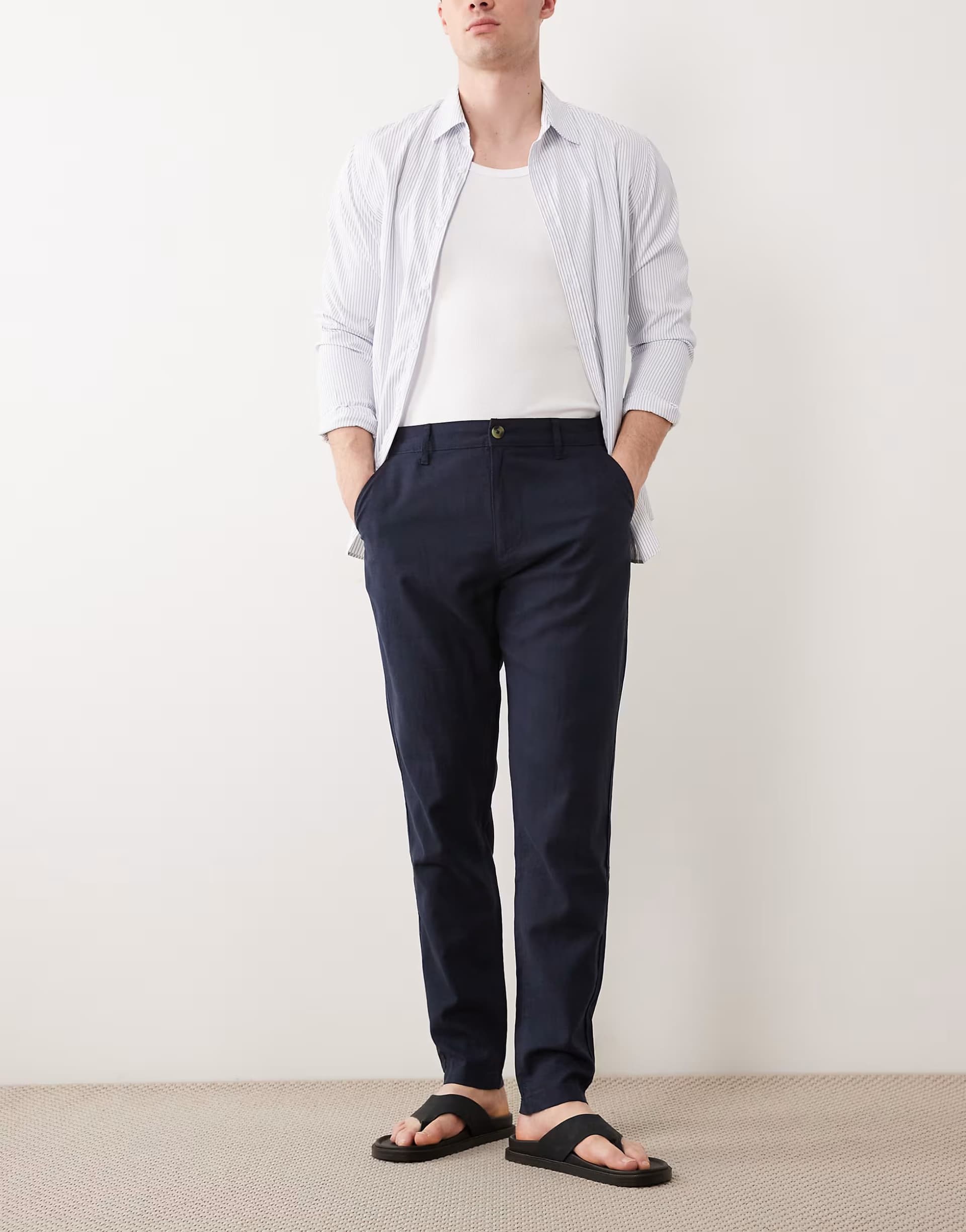 ASOS ASOS DESIGN co-ord tapered linen blend trousers in navy