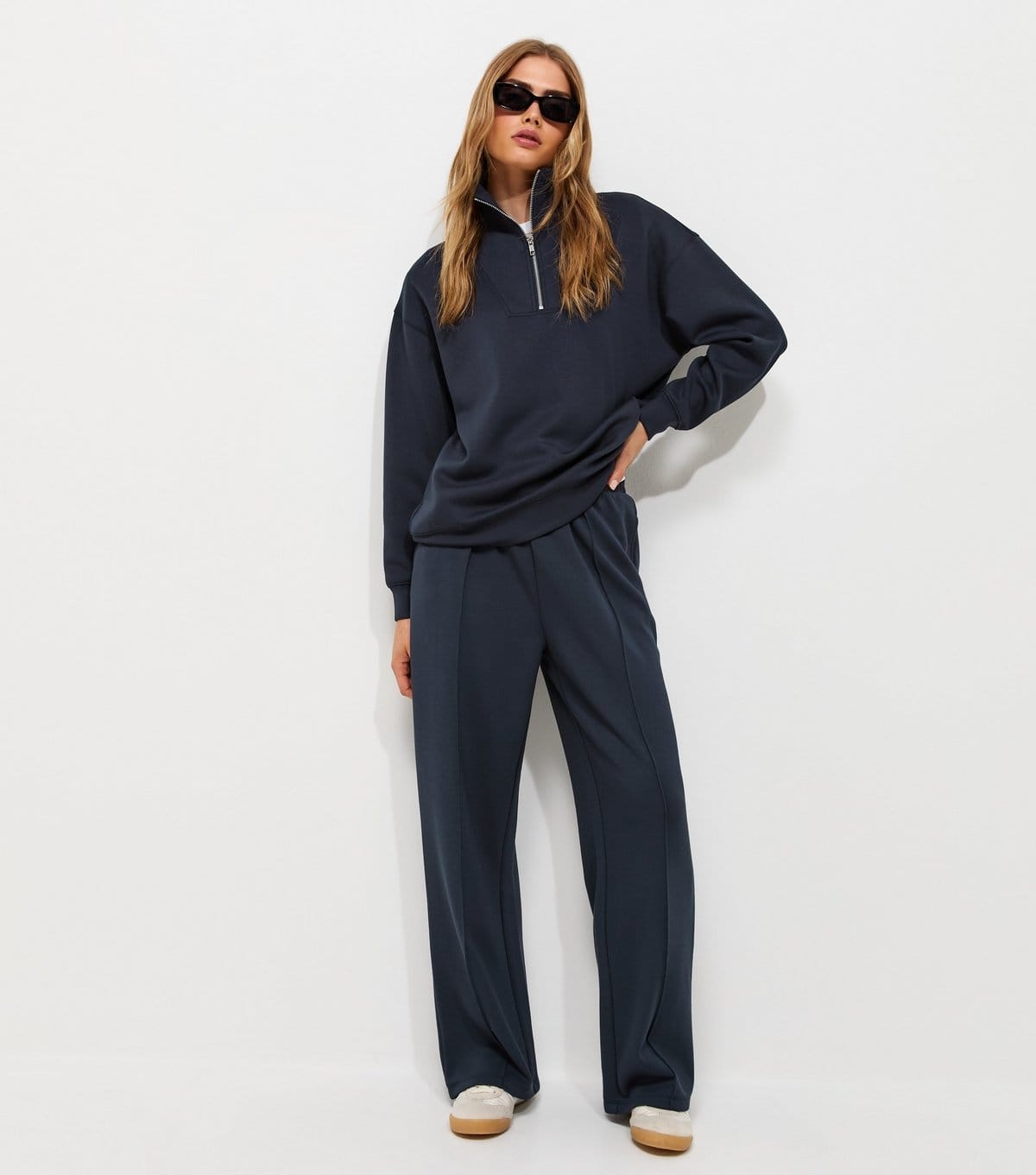 New Look Navy Premium Jersey Wide Leg Joggers
