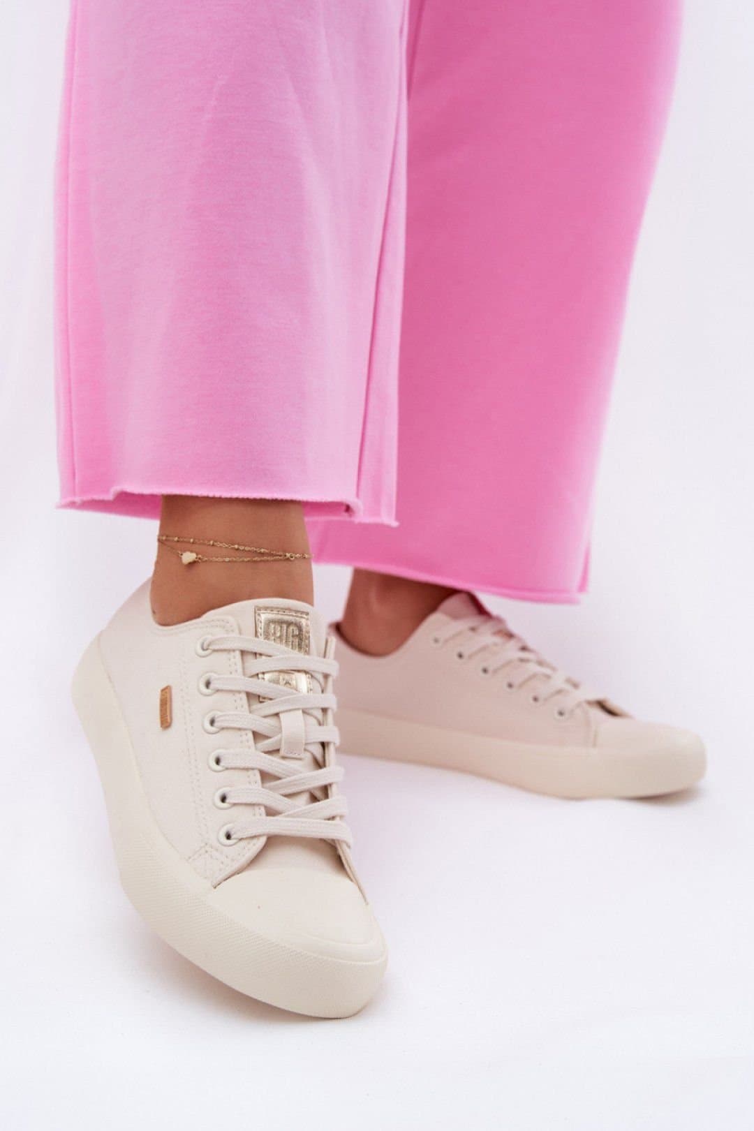Love Lace Love Lace Women's Big Star Lightweight Textile Sneakers with Rubber Grip Sole in Beige