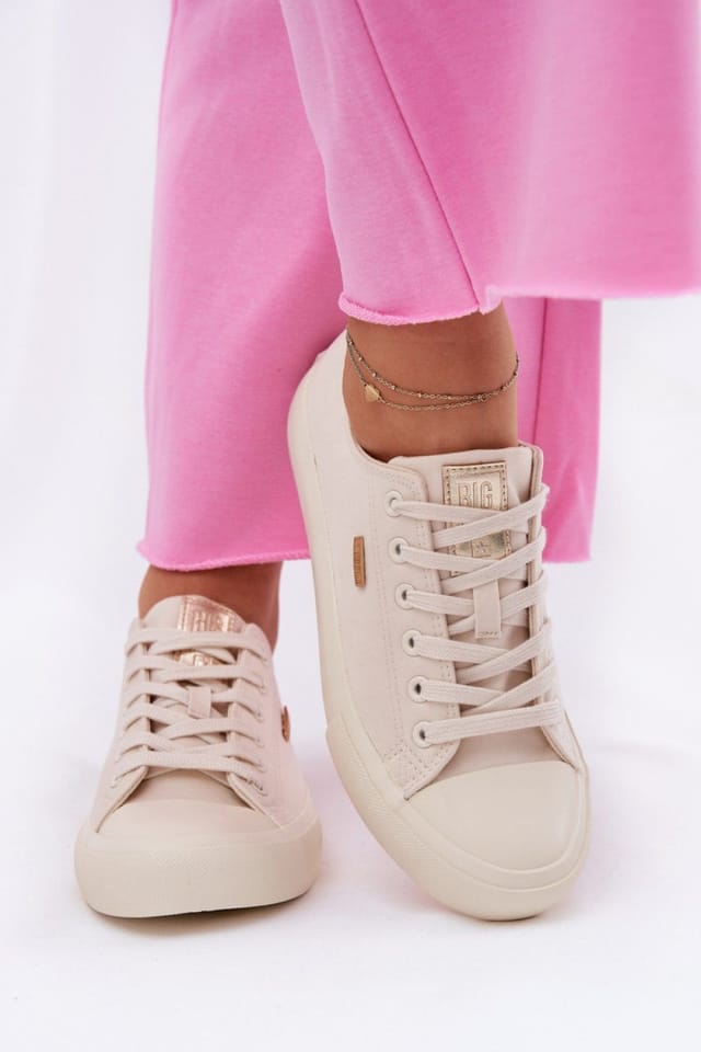 Love Lace Love Lace Women's Big Star Lightweight Textile Sneakers with Rubber Grip Sole in Beige - 3