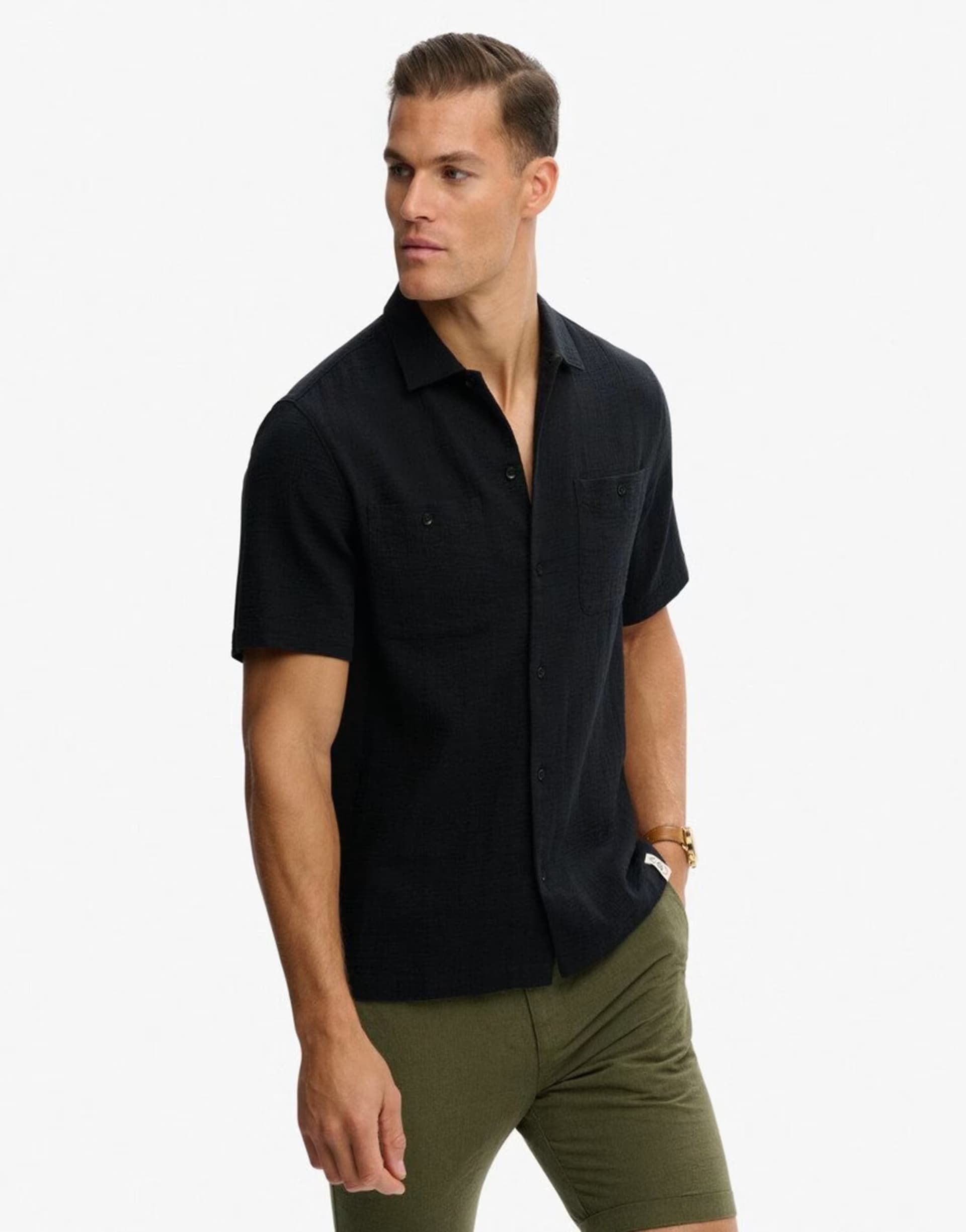 ASOS Superdry The merchant store - textured short sleeve shirt in black