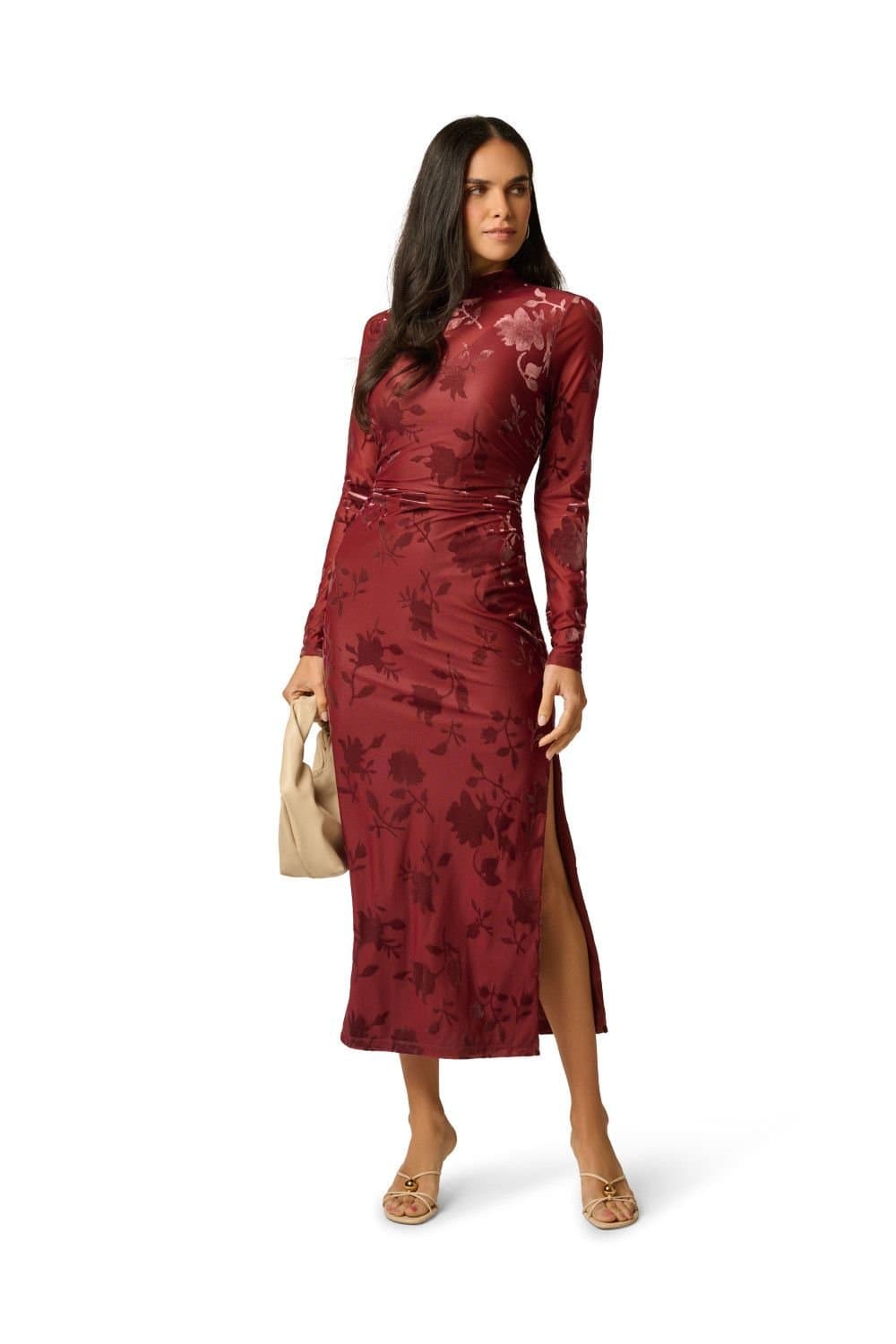Adrianna by Adrianna Papell Adrianna by Adrianna Papell Women's Velvet Burnout Midi Dress in Burgundy