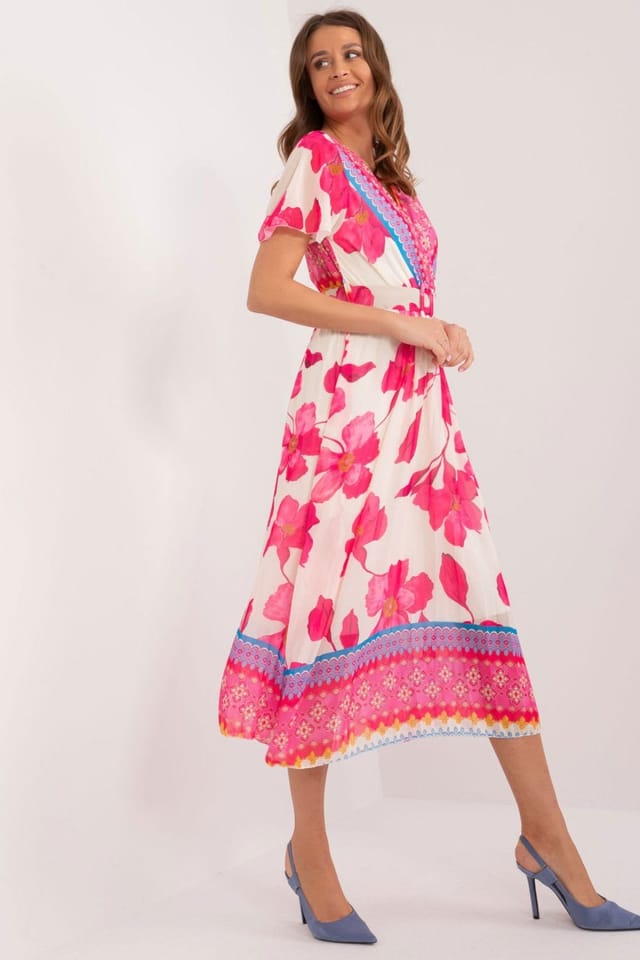 Love Lace Love Lace Women's Summer Frill Sleeve Belte​d Dress with Lining in Pink - 2