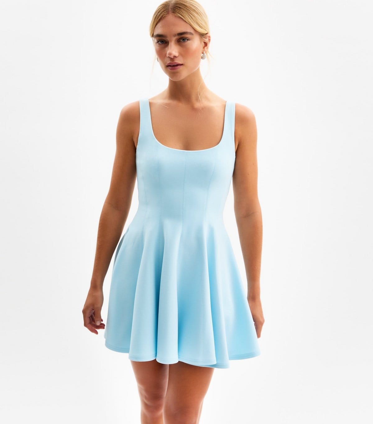 New Look Light Blue Square Neck Flared Mini Dress