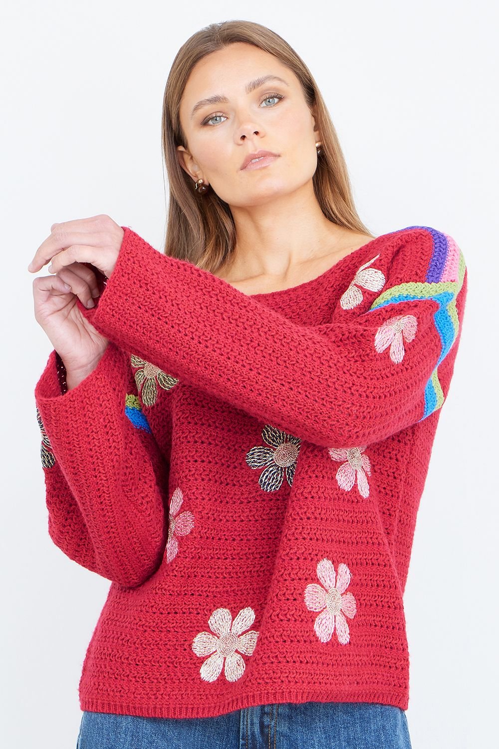 Yumi Yumi Women's Red Crochet Flower Jumper - 2