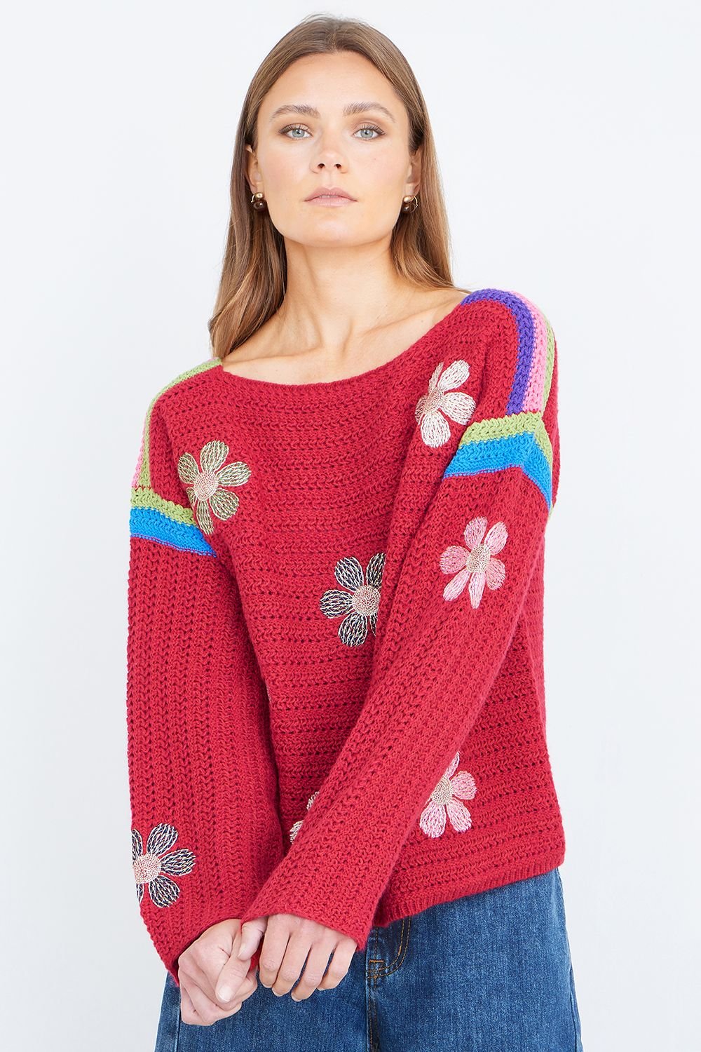 Yumi Yumi Women's Red Crochet Flower Jumper - 3