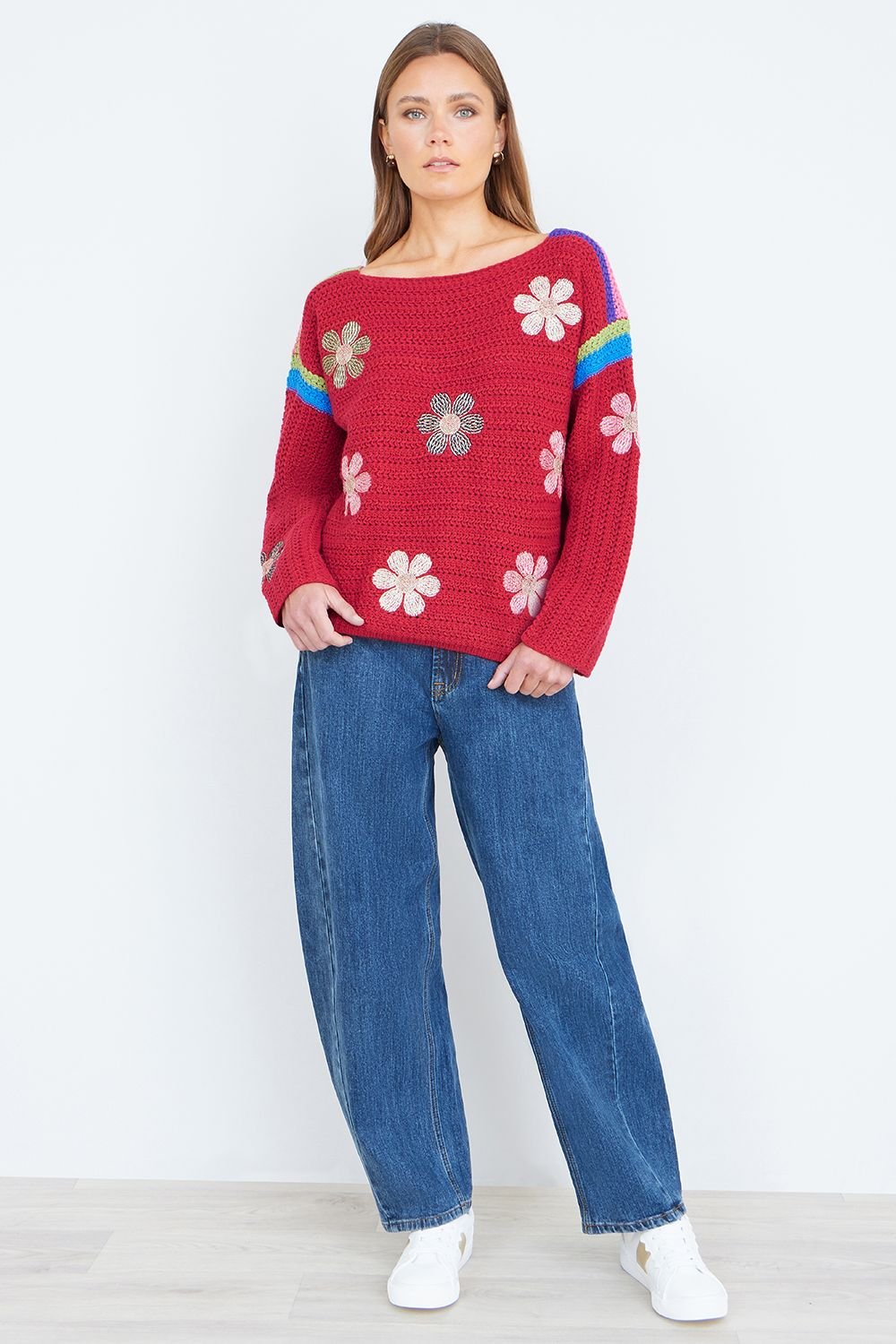 Yumi Yumi Women's Red Crochet Flower Jumper - 4