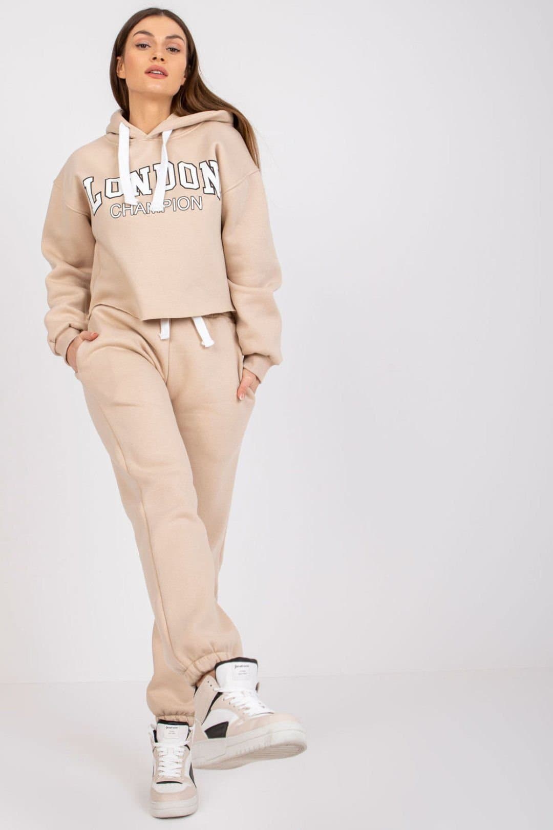 Love Lace Love Lace Beige Cotton Casual Tracksuit Set