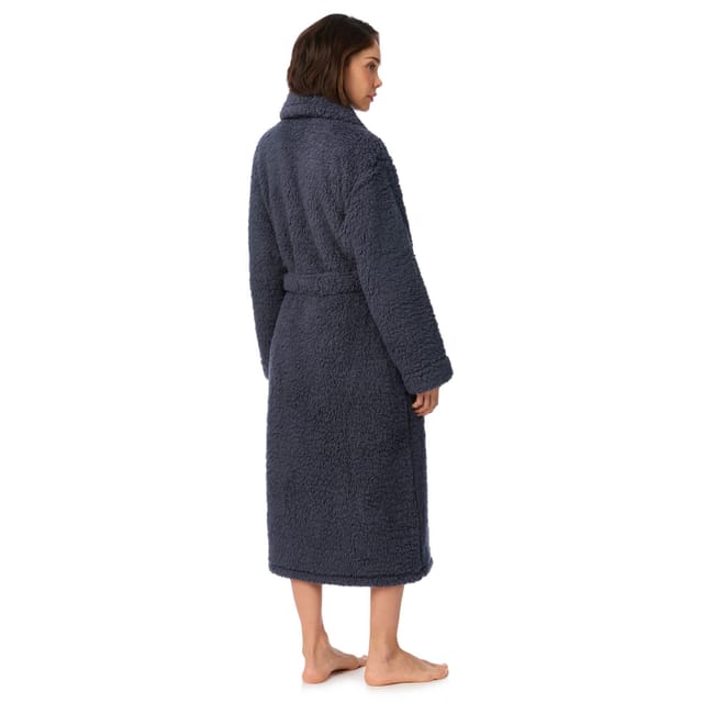 DKNY DKNY Women's 122cm Long Sleeve Shawl Collar Robe in Dark Graphite Frosted Sherpa in Dark Grey - 2