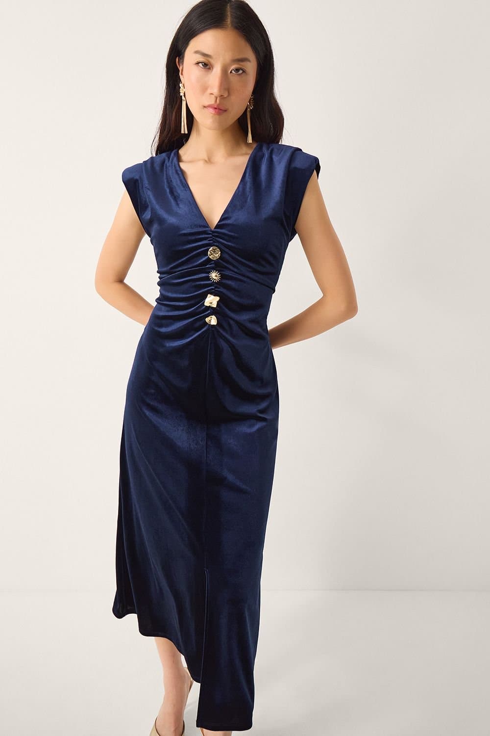 Monsoon Monsoon Women's Vana Velvet Sleeveless Midi Dress Blue in Midnight