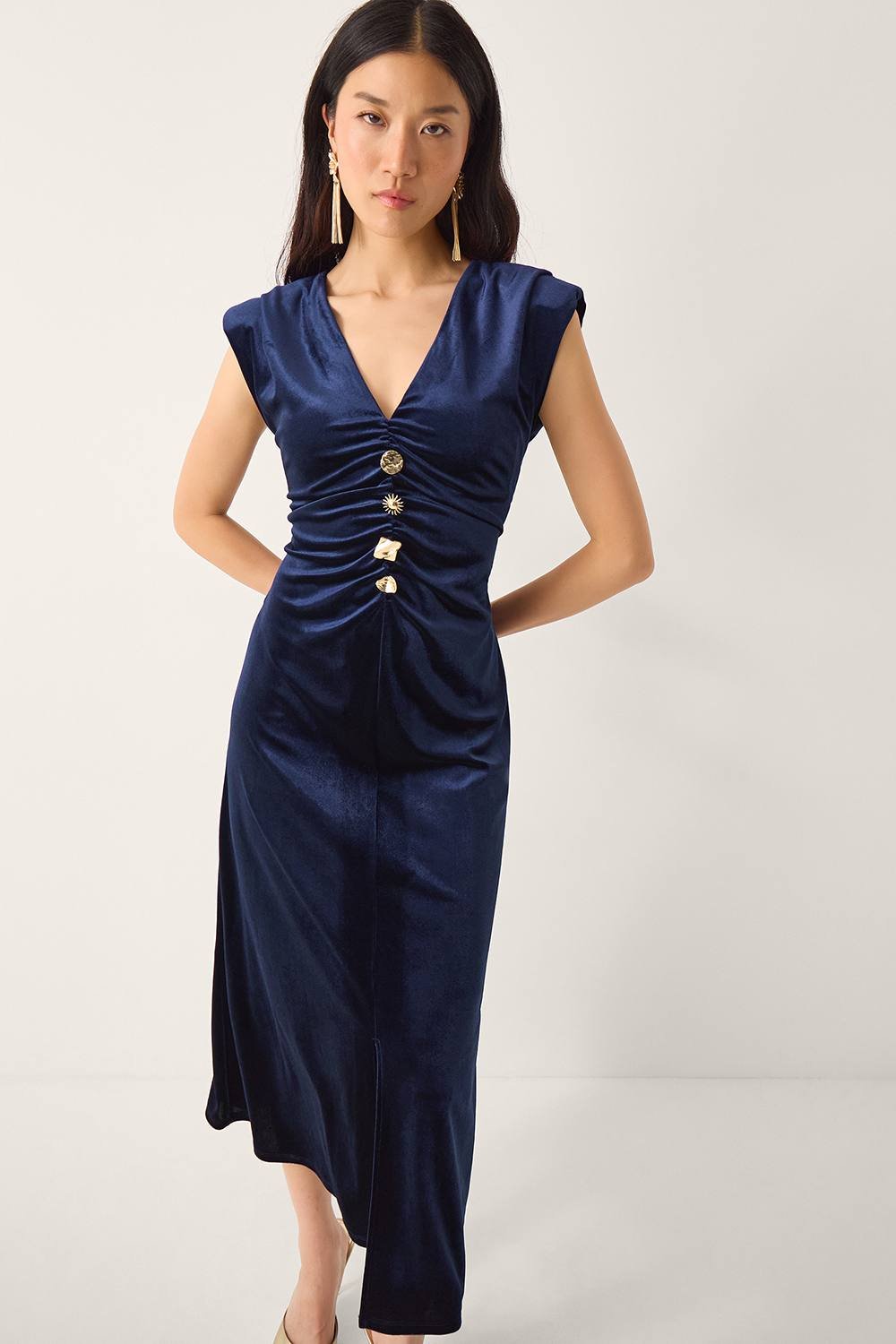 Monsoon Monsoon Women's Vana Velvet Sleeveless Midi Dress Blue in Midnight - 2