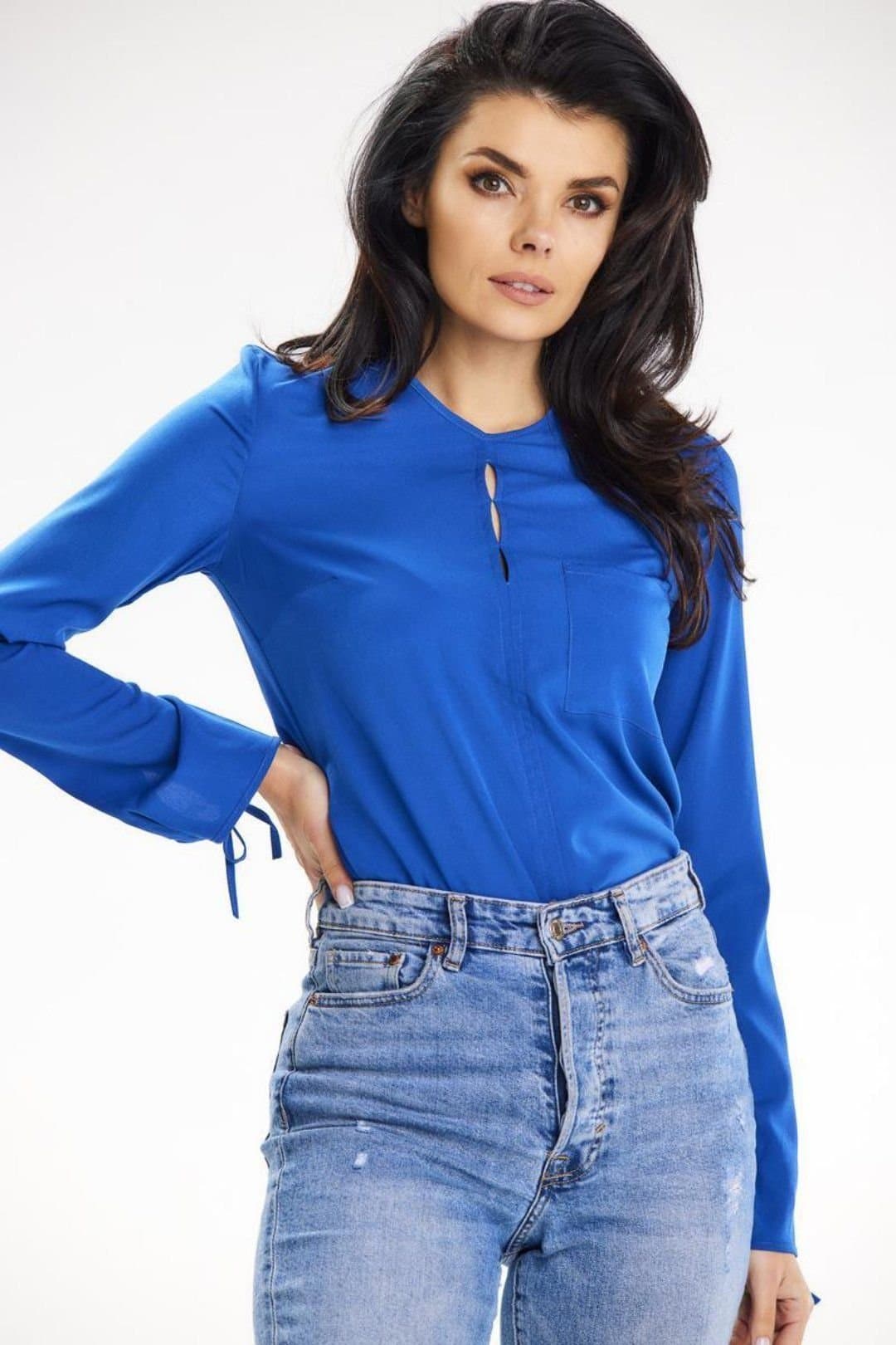 Love Lace Love Lace Women's Casual Long Sleeve Blouse With Tie Hem in Blue