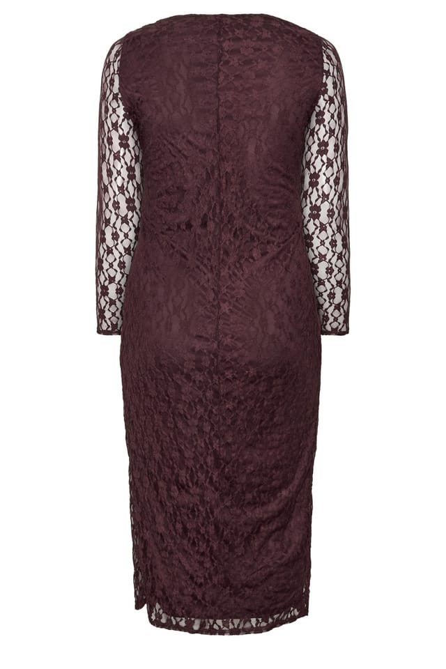 Yours Yours Women's Brown Lace Side Twist Dress in Wine - 2