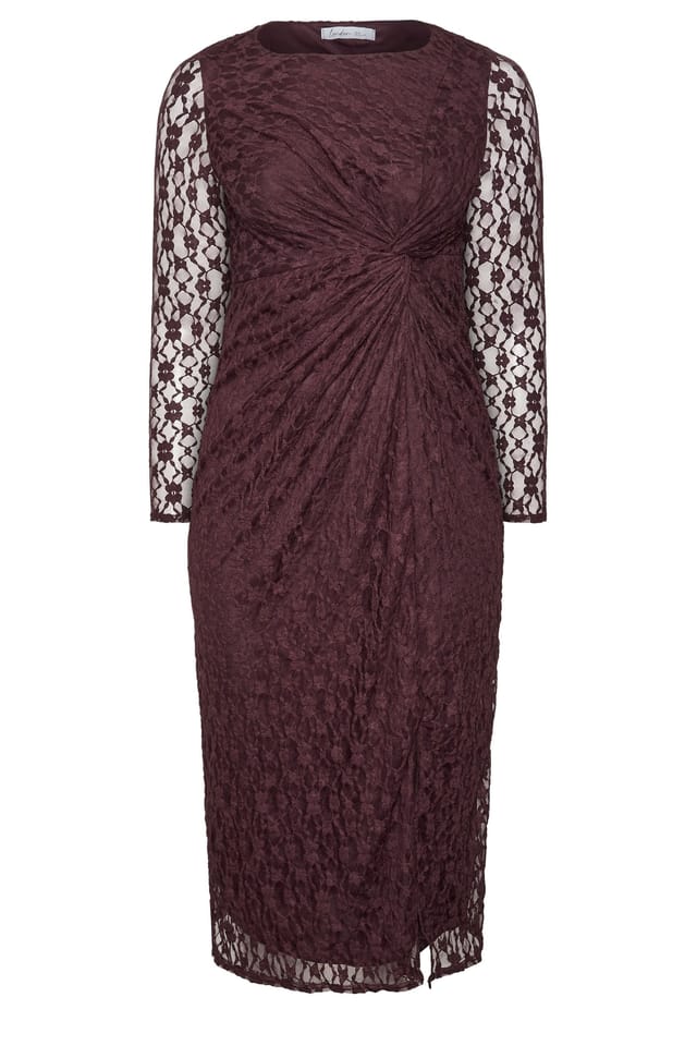 Yours Yours Women's Brown Lace Side Twist Dress in Wine - 3