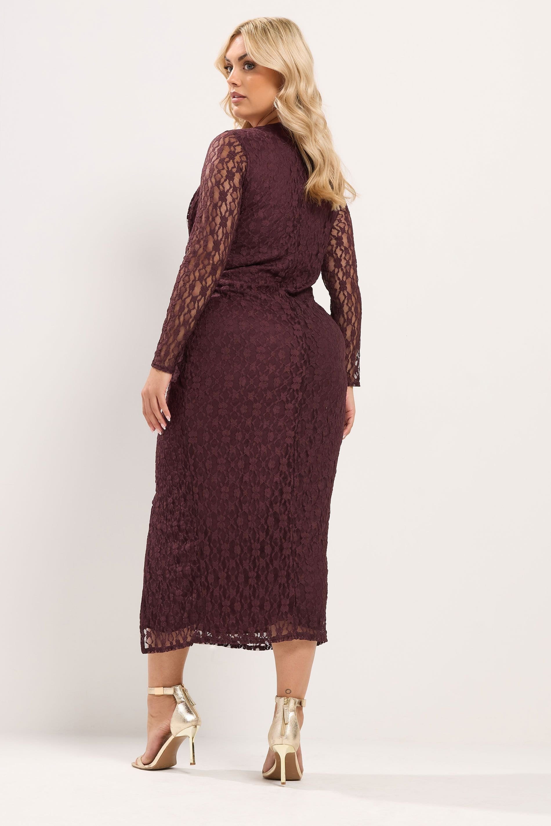 Yours Yours Women's Brown Lace Side Twist Dress in Wine - 4