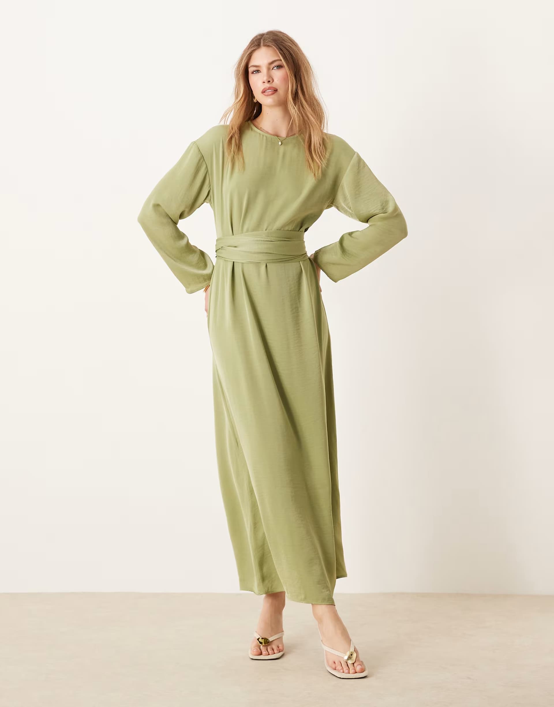 ASOS ASOS Satin Tie Back Maxi Dress in Sage Green
