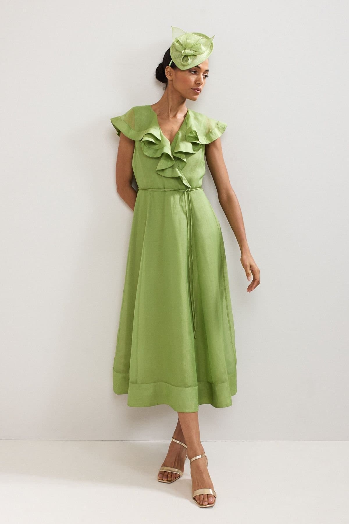 Phase Eight Phase Eight Women's Annette V-Neck Frill Midi Dress in Light Green