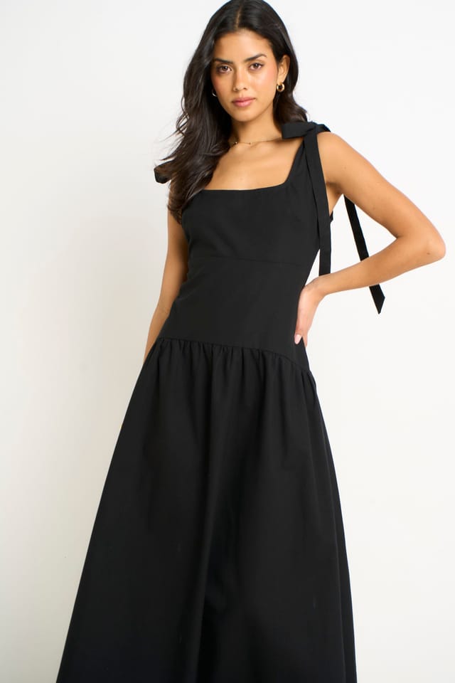 Gini London Gini London Women's Black Linen Mix Drop Waist Midi Dress - 3