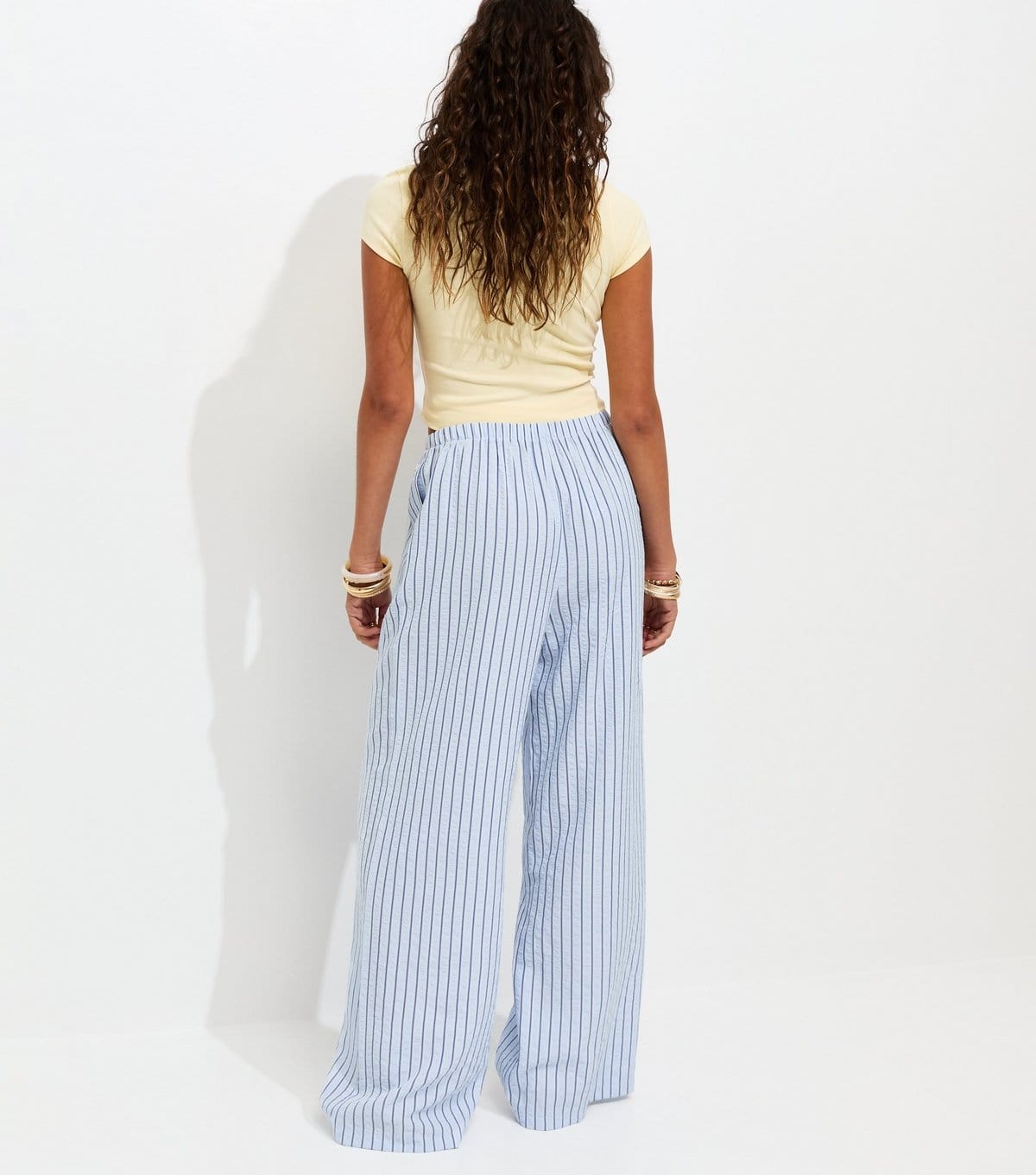 New Look Women's Blue Striped Seersucker Wide Leg Trousers New Look - 4
