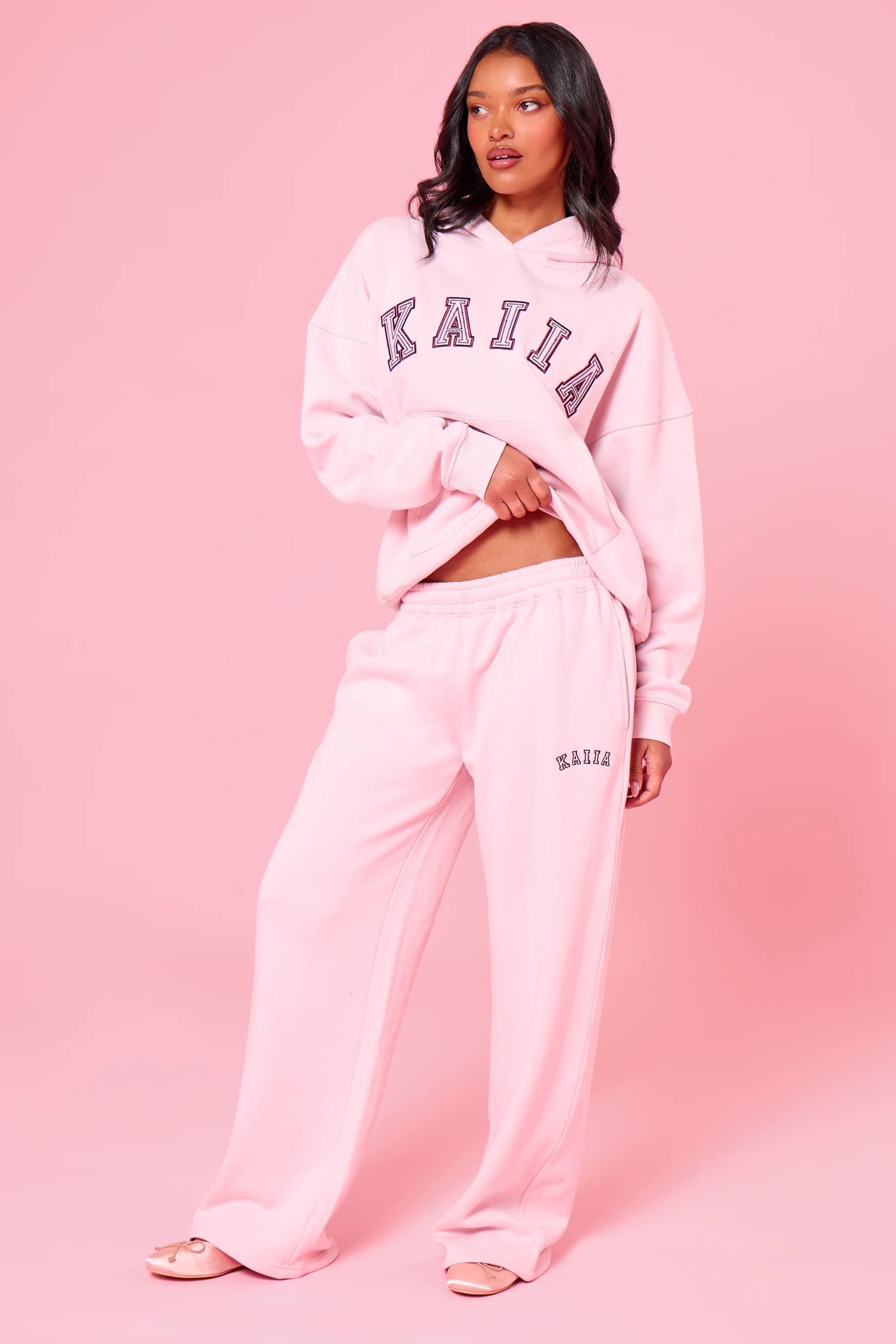 Kaiia Kaiia Slogan Wide Leg Joggers Baby Pink