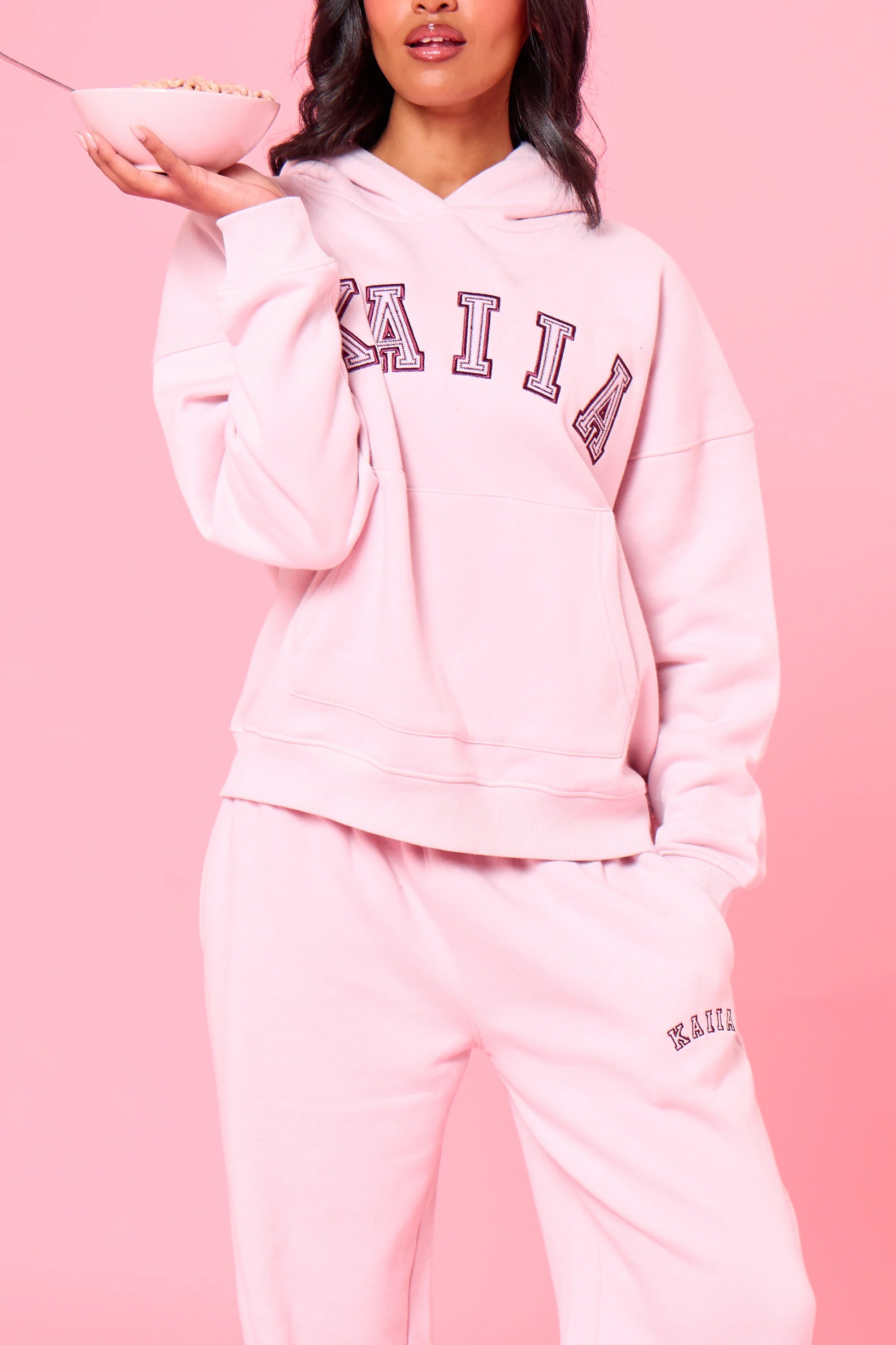 Kaiia Kaiia Slogan Wide Leg Joggers Baby Pink - 2