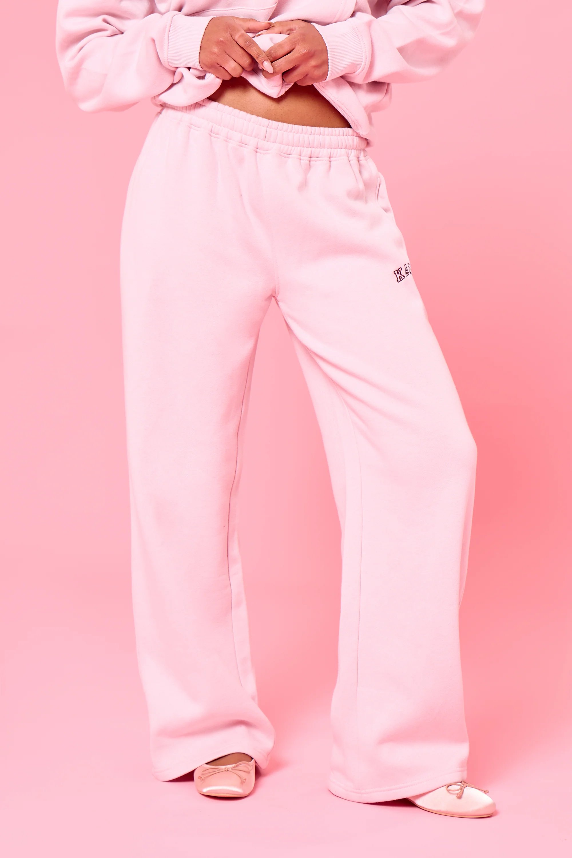 Kaiia Kaiia Slogan Wide Leg Joggers Baby Pink - 3