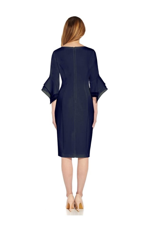 Adrianna Papell Adrianna Papell Women's Knit Crepe Tiered Sleeve Dress in Navy - 2