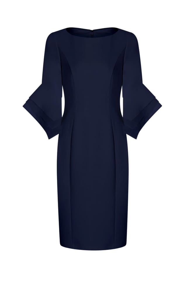 Adrianna Papell Adrianna Papell Women's Knit Crepe Tiered Sleeve Dress in Navy - 3