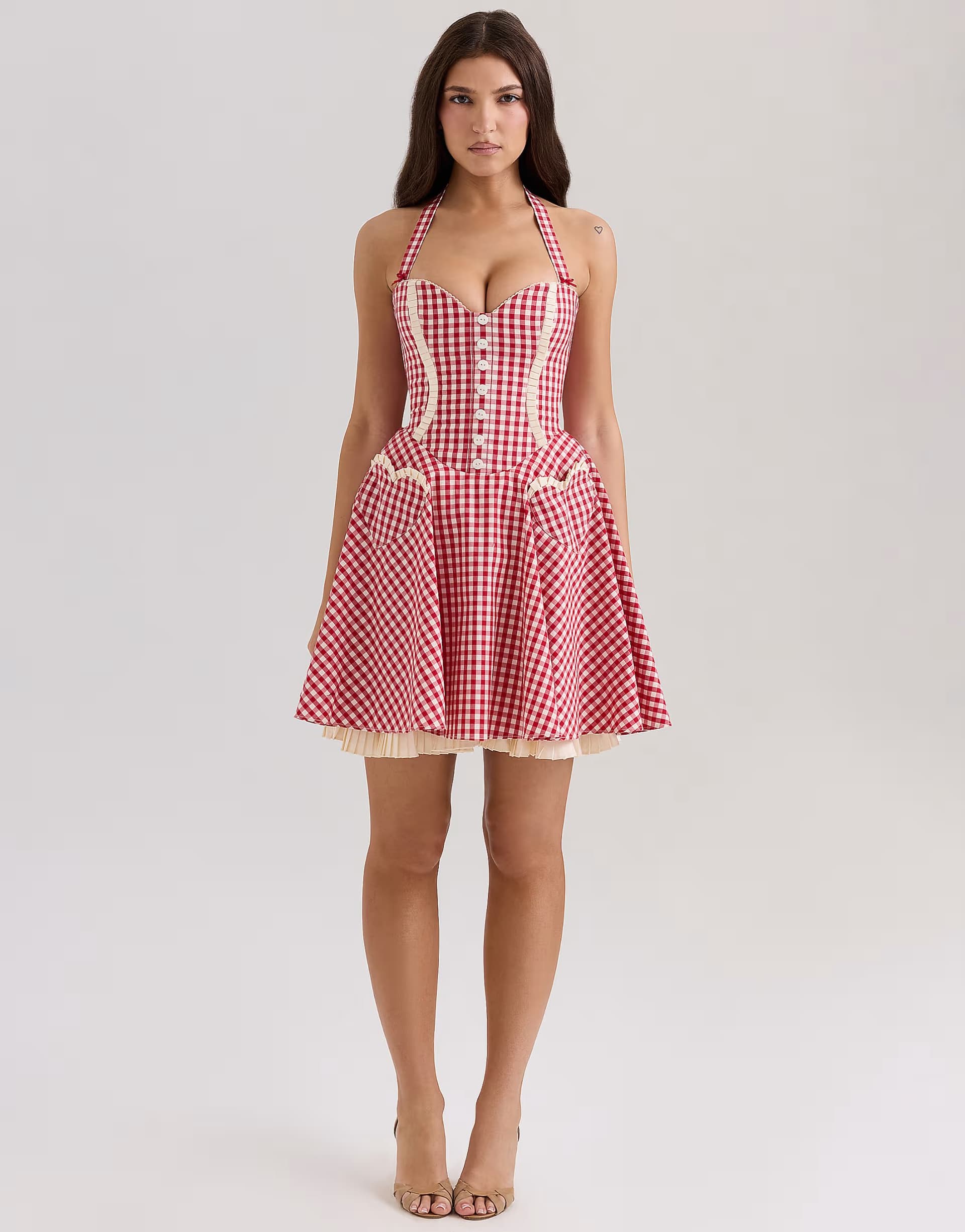 ASOS House of CB Heidi cotton halter neck mini dress in red gingham